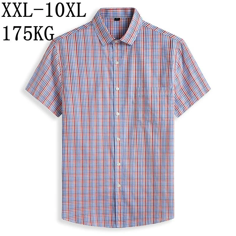 

8XL 10XL 7XL Plaid Shirt 2023 New Casual 100% Cotton Short Sleeved Summer camisa masculina Men's Dress Shirts