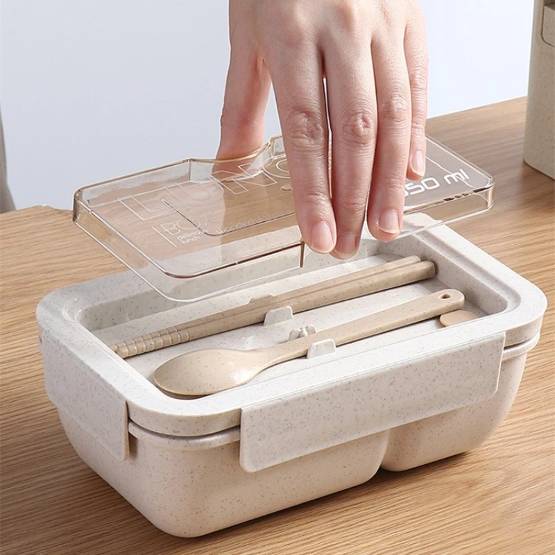 

850ML Wheat Straw Lunch Box for Kids Plastic Food Storage Container Snacks Box Japanese Style Bento Box with Tableware Soup Cup