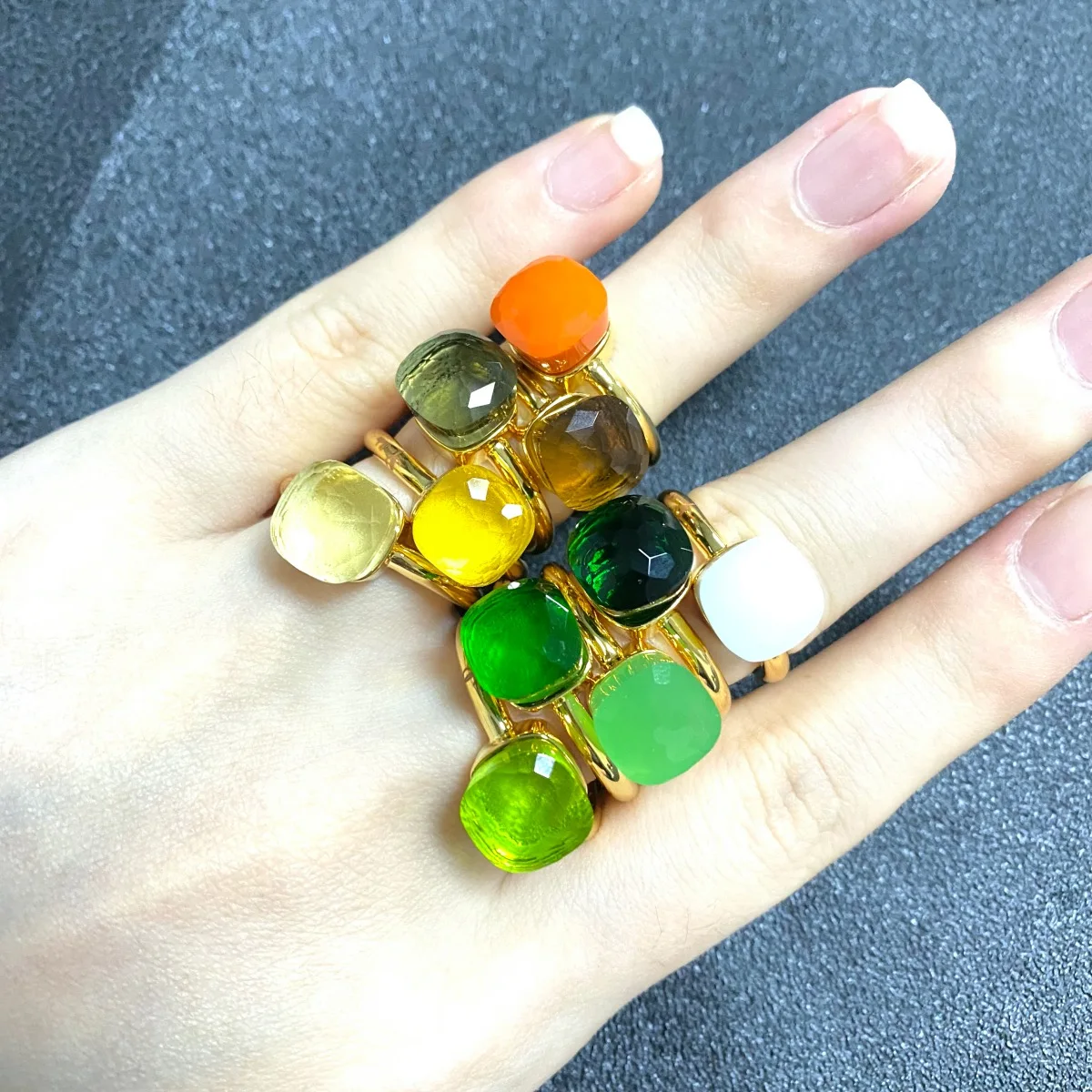 10.6mm Pomellato Crystal Candy Ring Fashion Jewelry Rose-Gold Plated Candy Color Ring Women Girlfriend Birthday Gift Valentine