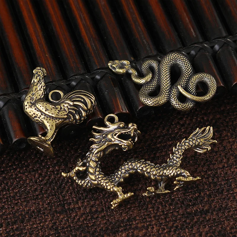 

6Pcs Brass Handmade Chess Horse Pendant for Keychains Copper Chinese Zodiac Horse Head Key Rings Pendants Car Key Hanging