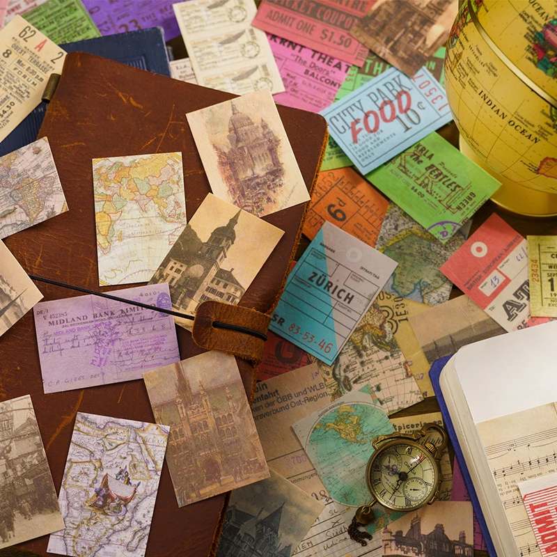 

100Pcs Per Pack book Terra Paper memories material backing Scrapbook Nostalgic Text Ticket Butterfly Shadow Flower Old Newspaper