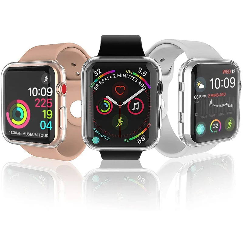 Защита экрана для Apple Watch Чехол 45 мм 41 44 40 полный бампер из ТПУ чехол 42 38 аксессуары