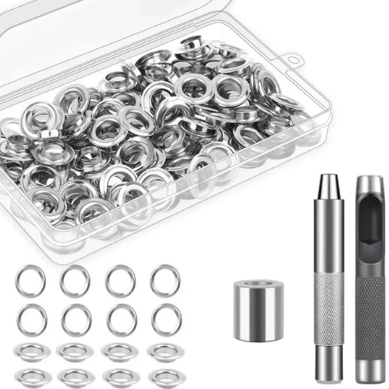 

100 Sets Grommets Eyelets 12mm Silver Metal Eyelet With Washer Grommet Punch Tool Kit for DIY Leather Crafts Tarps Clothes Shoes