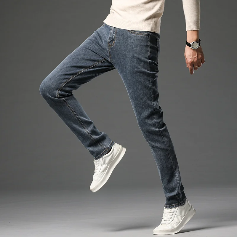 2023 Spring Autumn Clothing Youth Men's Slim Straight Jeans Simple Fashion Men's Fit Cotton Stretch Nostalgic Denim Jeans