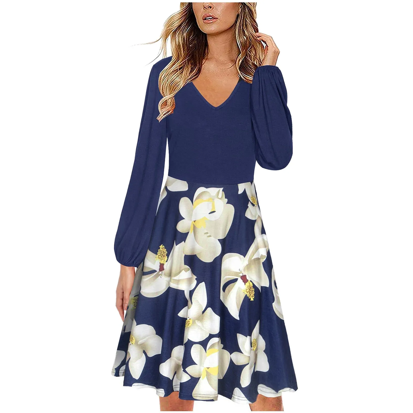 

Women Floral Print Dress Long Lantern Sleeve A-line Swing Casual Party Dresses Comfy High Quality Fashionable Dresses In Stock