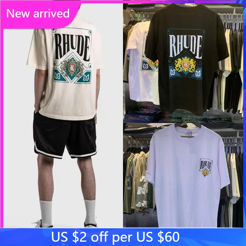 

RHUDE T-shirt 1:1 High Quantity Playing Card Print Short Sleeve Men Women T Shirts