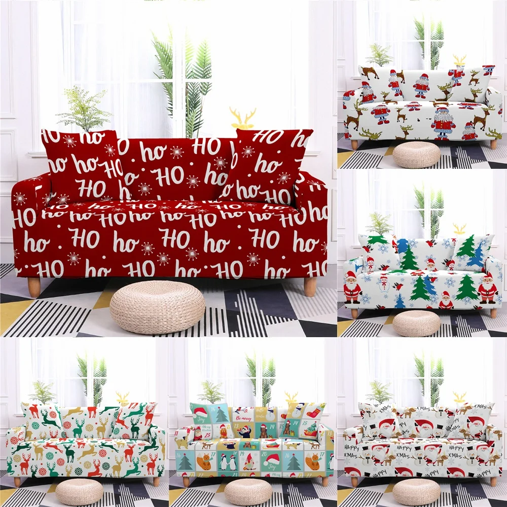 

Christmas Decor Elastic Sofa Cover for Living Room Xmas Santa Elk Claus Sofa Slipcover L Corner Sofa Cover Sectional Couch Cover