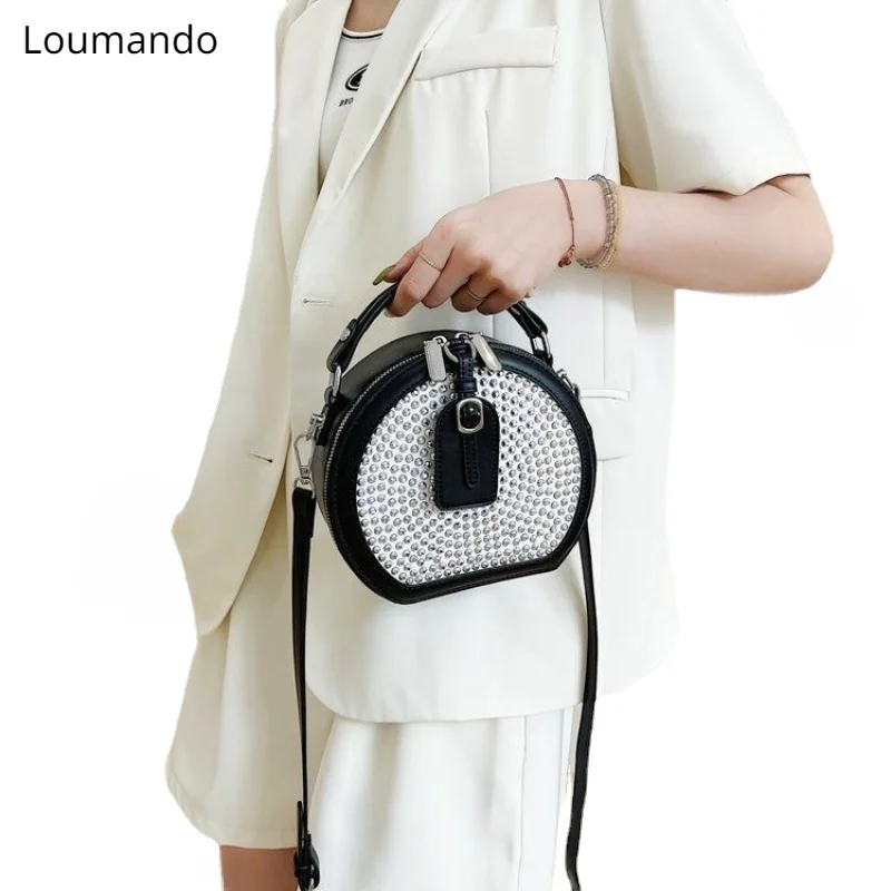 

Новинка весна-лето 2023, маленькая круглая сумка с блестками и стразами для отдыха, универсальная Повседневная сумка через плечо, милая и элег...