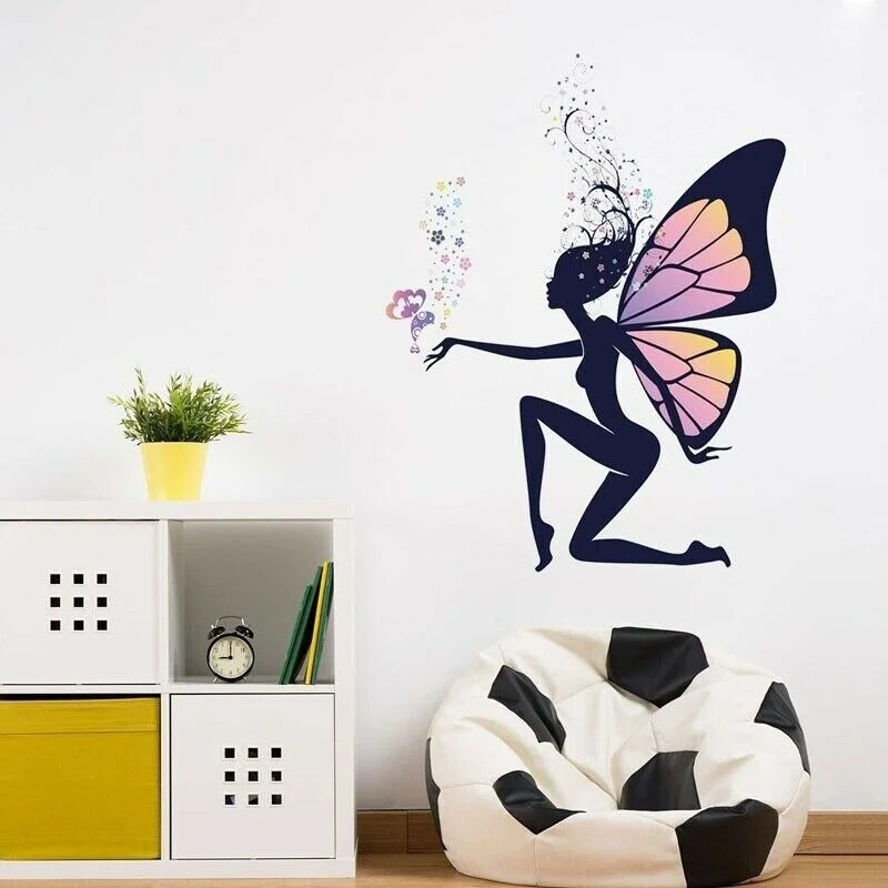 

New Style Butterfly Elf Girl Wall Sticker Kids Room Living Room Home Mural Decal
