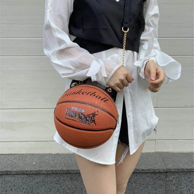 New Arrival Basketball Shape Unique Handbag Unisex Girls Boys Basketball Lover Handbag With Snake Chain Round Ball Shoulder Bag