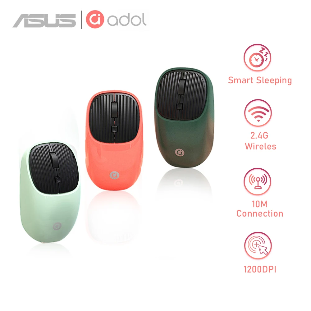 Adol MS006 Bluetooth Wireless Mouse Ergonomic Silent Mini Noiseless Mouse 1600 DPI 2.4G Receiver For Windows PC Laptop