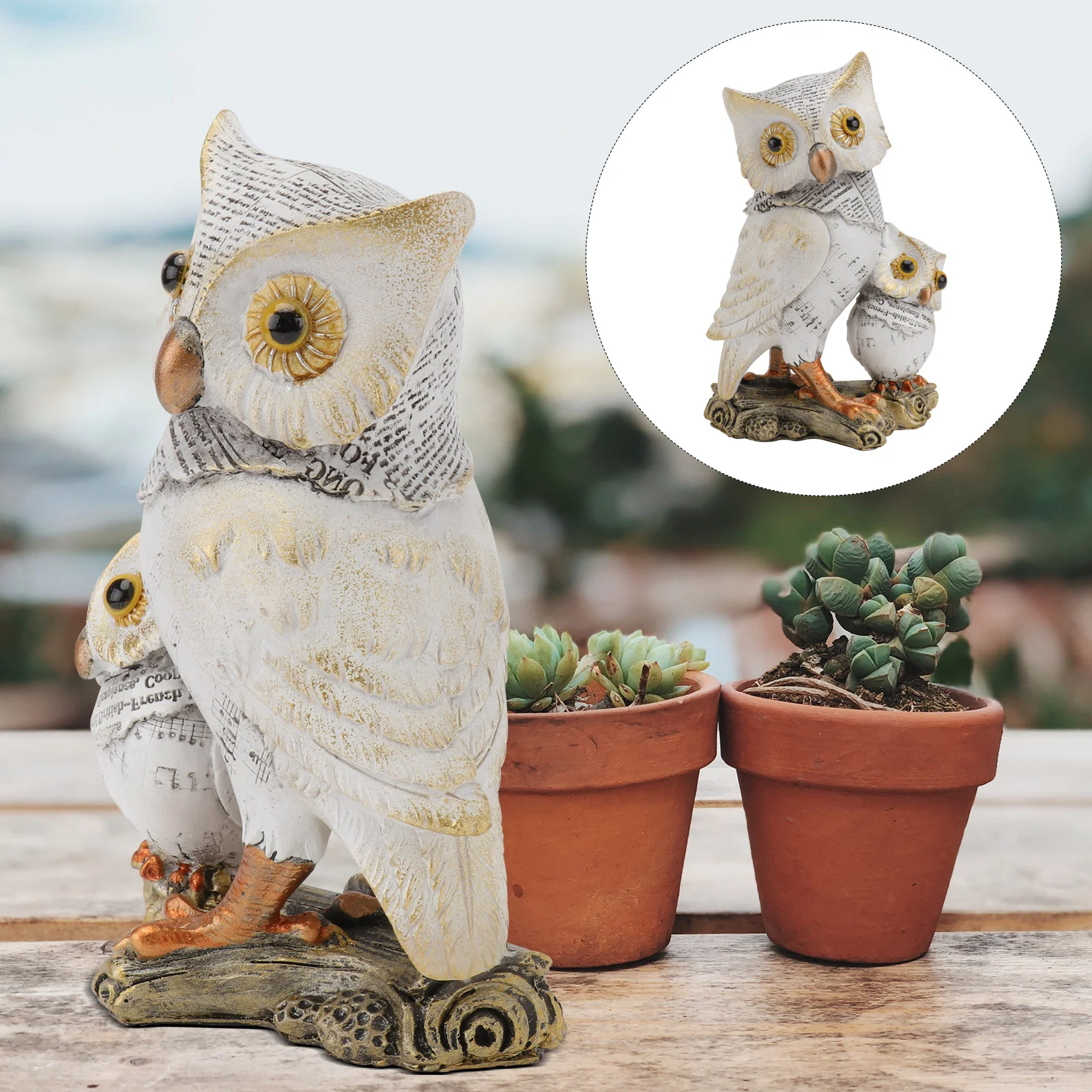 

1pc Cartoon Owl Statue Home Decoration Owl Shaped Resin Handicraf (White)