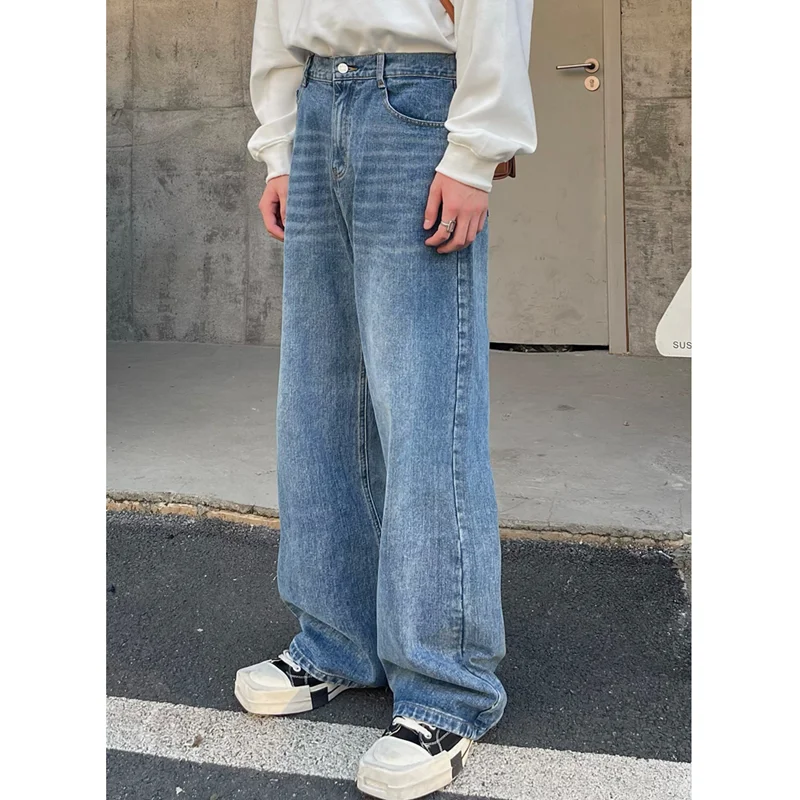 Streetwear Men Vintage Recreational Blue Jeans 2022 Fashion New Pattern Loose Straight Cylinder Broad Leg Trousers Autumn Female