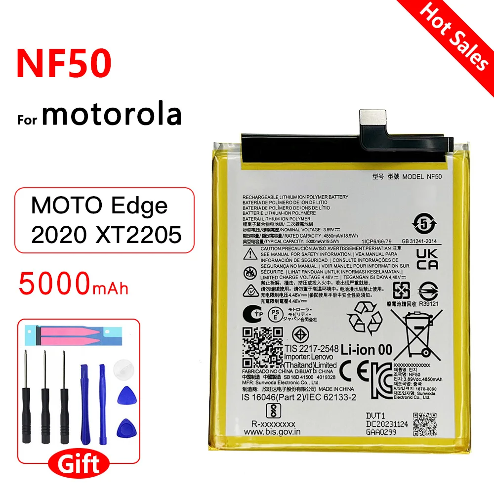 Фото Оригинальный сменный аккумулятор NF50 для Motorola Moto Edge 2020 XT2205, аккумуляторы для мобильных телефонов, 5000 мАч + инструменты №1