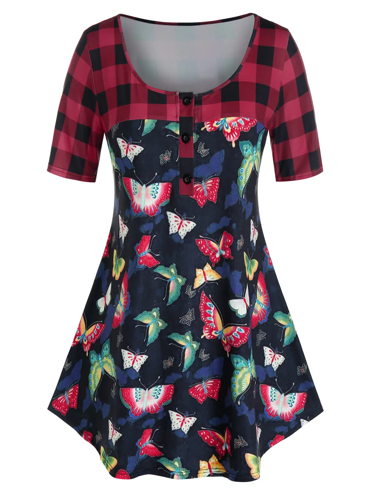 

Женская туника, повседневный топ с коротким рукавом и глубоким круглым вырезом, клетчатые топы, леггинсы, плиссированная блузка с цветочным...