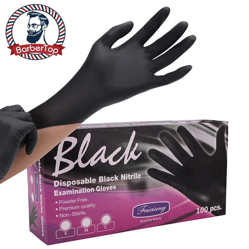 

100PCS PVC Powder Free Black Nitrile Gloves Kitchen Household Clean Tool Garden/Barber/Makeup Disposable Waterproof Work Gloves