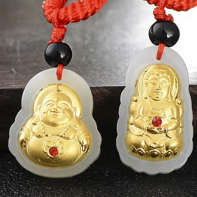

Hetian jade gem lotus side Guanyin Buddha pendant