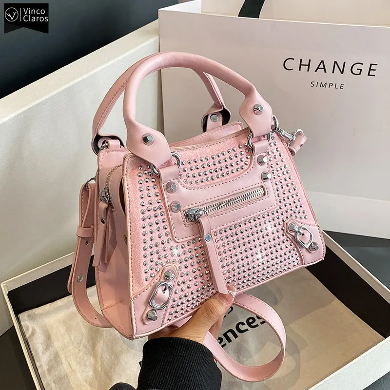 

VC Inlaid Diamond Women's Shoulder Bag Fashion Streetwear Female Rivet Hand Bag Trend Brand Designer Crossbody Bags for Women