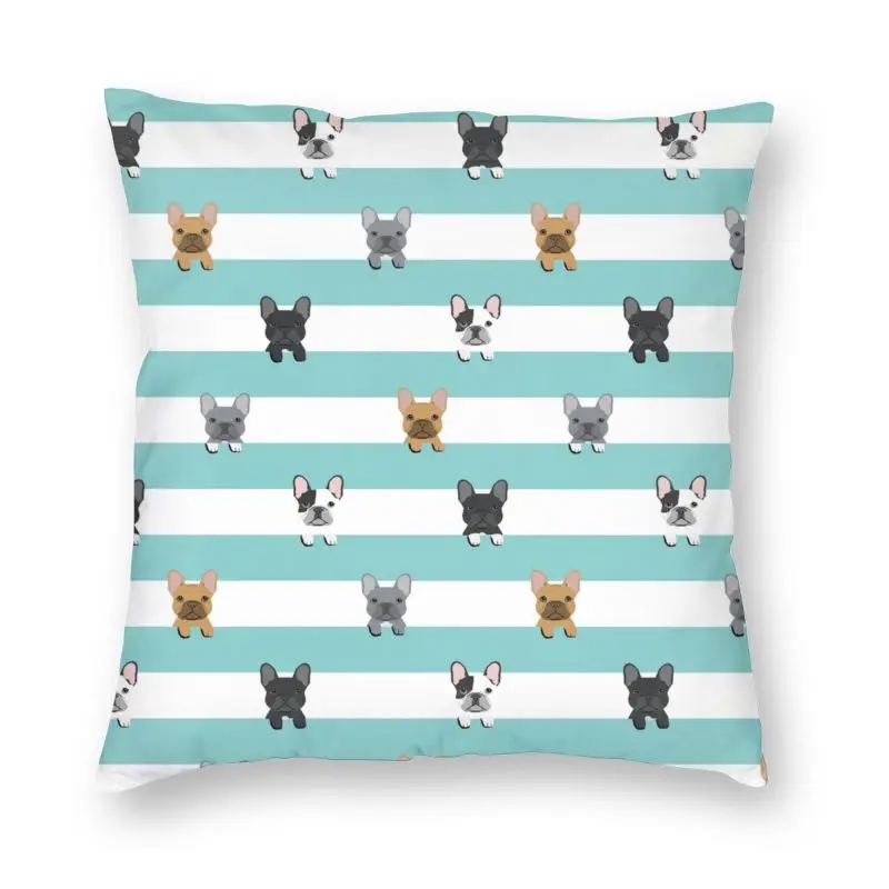 

Kawaii French Bulldog Stripes Cushion Cover 40x40 Decoration Print Pet Dog Throw Pillow for Car Two Side