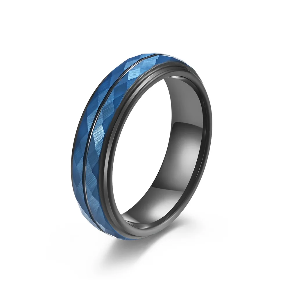 

New diamond temperament literary men's dark color two-color tungsten steel ring