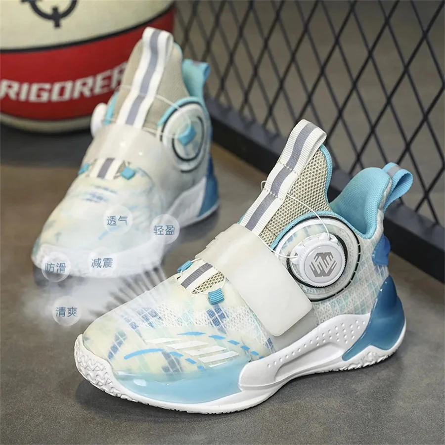 New Kids‘ Basketball Shoes Mesh Breathable Cushioning Rotating Button Sport Shoes Training Athletic Basketball Sneakers Boys