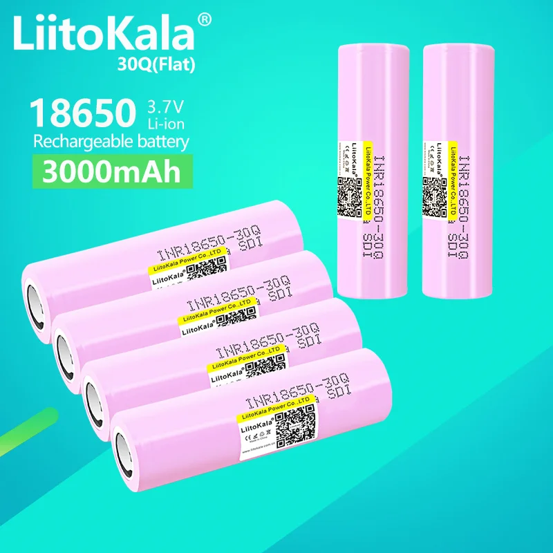 

6PCS LiitoKala 18650 battery 3.7V 3000mAh INR18650 30Q li-ion Rechargeable Batteries Hight Power Discharge 30A Larger Current