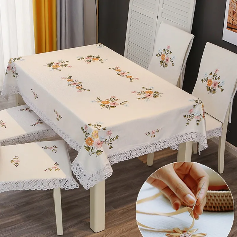 

Chinese Style Embroidery Table Cloth Cotton and Linen Flowers Tablecloth Round Square Rectangular Coffee Table Fresh Covertowel