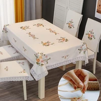 chinese style embroidery table cloth cotton and linen flowers tablecloth round square rectangular coffee table fresh covertowel