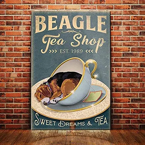 

Винтажный постер Beagle Dog Tea Shop, жестяные знаки 8x12 дюймов, забавный подарок