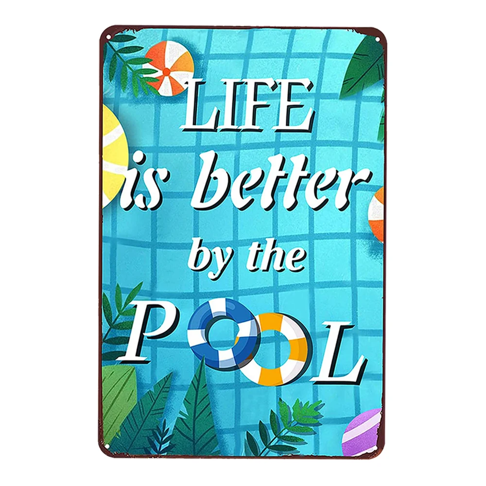 

Beach Pool Rules Wall Metal Posters Tin Signs No Swim No Running Warning Text Public Pool Beach Wall Signs Shabby Plate Poster