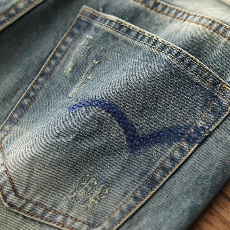 Torn jeans straight tube loose wash do old spring and autumn new n style retro zipper casual pants for men