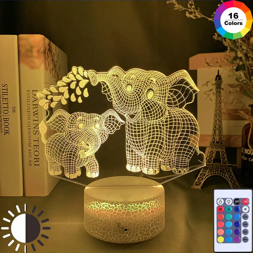 7 Colors Animals Mother and son of elephant Colorful Touch Switch 3D Acrylic LED Lamp Night Light USB Power Supply Home Decor
