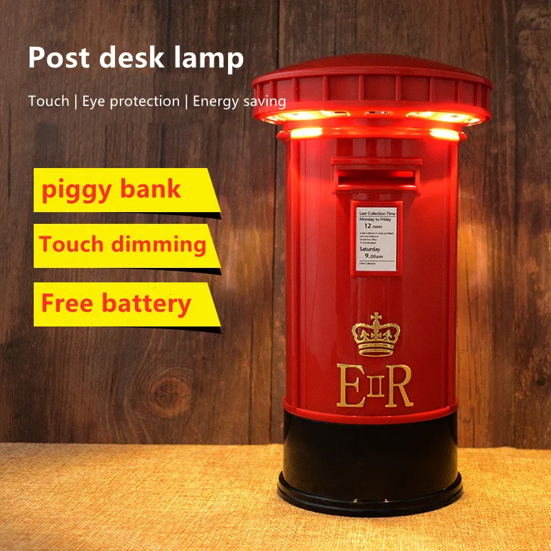 

Ночник в стиле ретро с изображением копилки, настольная лампа 2 в 1 для почтового ящика, минисветильник юрный светодиодный светильник с сенсорным управлением для чтения и защиты глаз, светильник для кемпинга