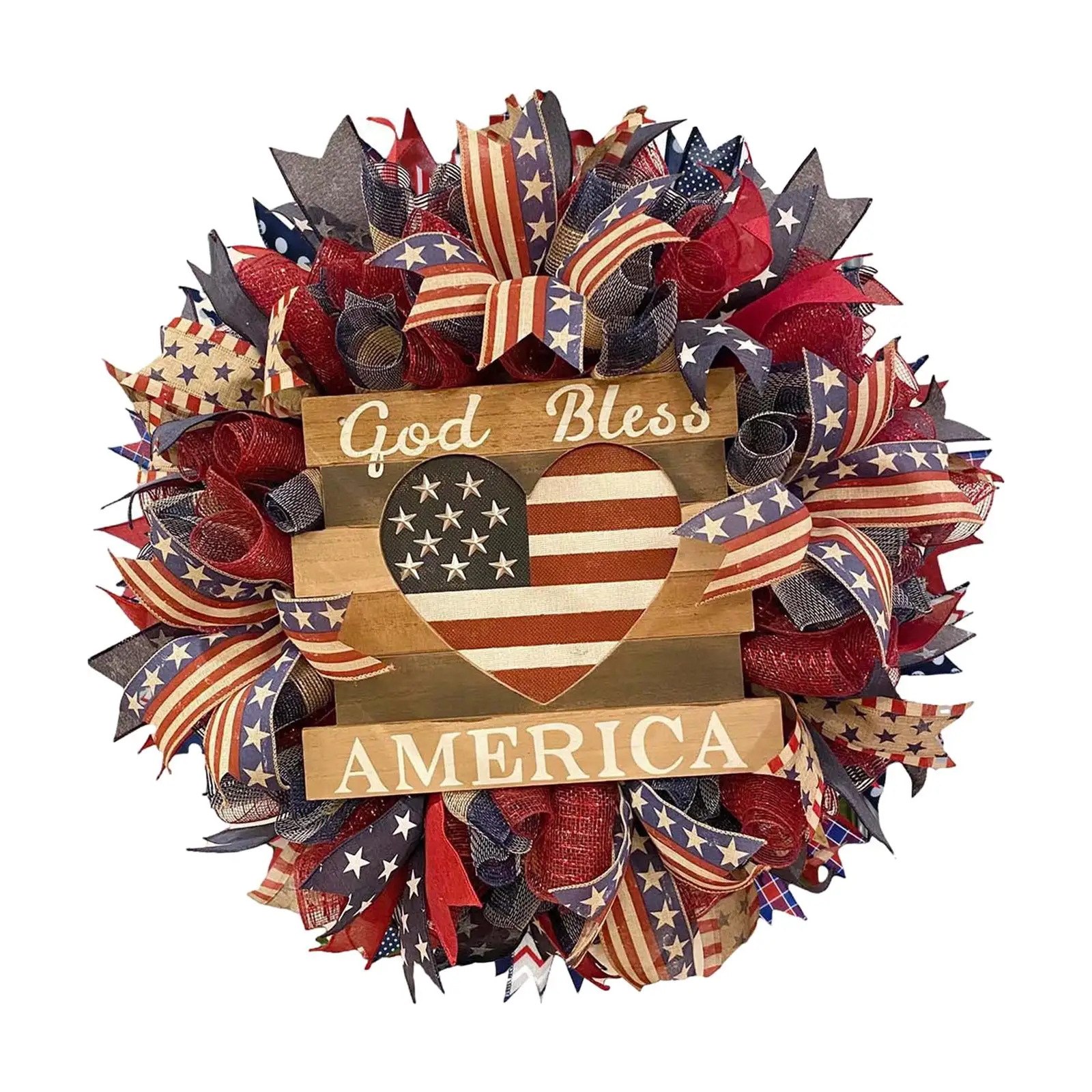 

Front Door Garland, Independence Day 16" Garland Hanging Front Door Wreath, for Indoor Home Party Outdoor Front Door
