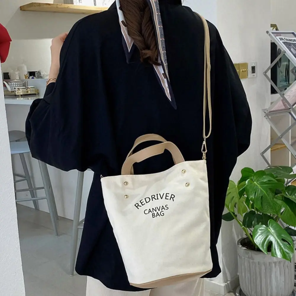 Ins Canvas Letter Bucket Crossbody Bags Shoulder Bag Ins Women Shopping Large Capacity Messenger Bag