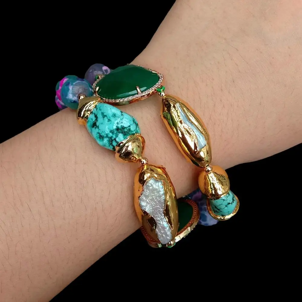 

Y.YING 2 ряда, многоцветный агат, белый Бива, жемчуг, бирюза, кристалл, браслет-амулет