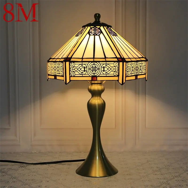 

8M Tiffany Glass Table Desk Lamp LED Creative European Retro Beside Light Fashion Decor For Home Study Bedroom Hotel