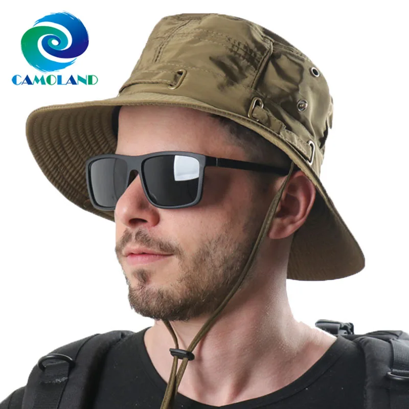

Летняя Панама CAMOLAND для мужчин и женщин, шляпа для рыбалки, шляпа от солнца, с УФ-защитой, с длинными широкими полями, походная пляжная шляпа
