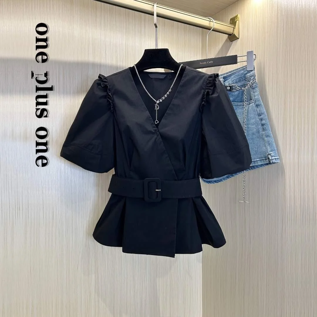 Женская летняя рубашка с V-образным вырезом