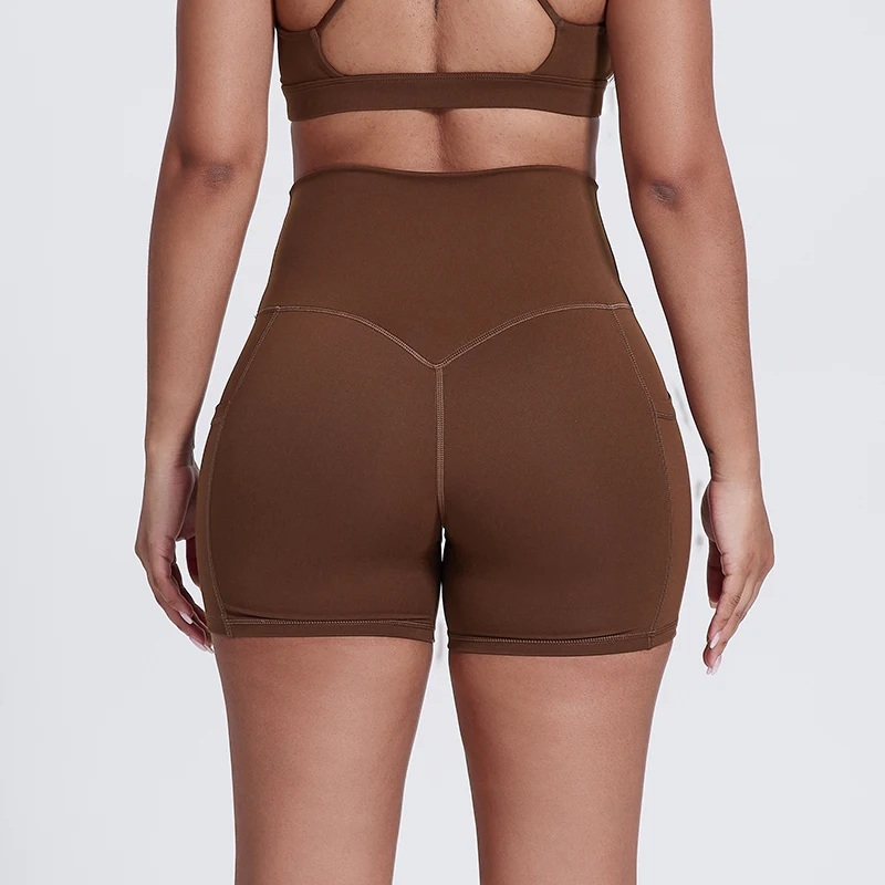 Велосипедки с V-образным вырезом мягкие нейлоновые шорты для йоги завышенной