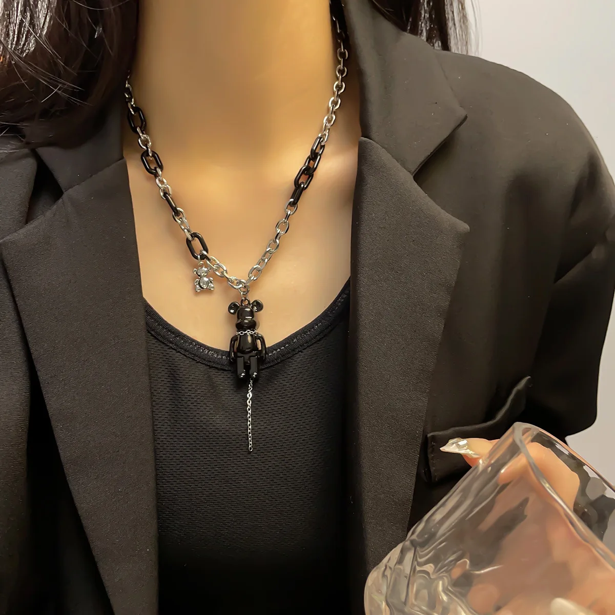 Новое корейское модное ожерелье с кисточкой и милым розовым медведем для женщин