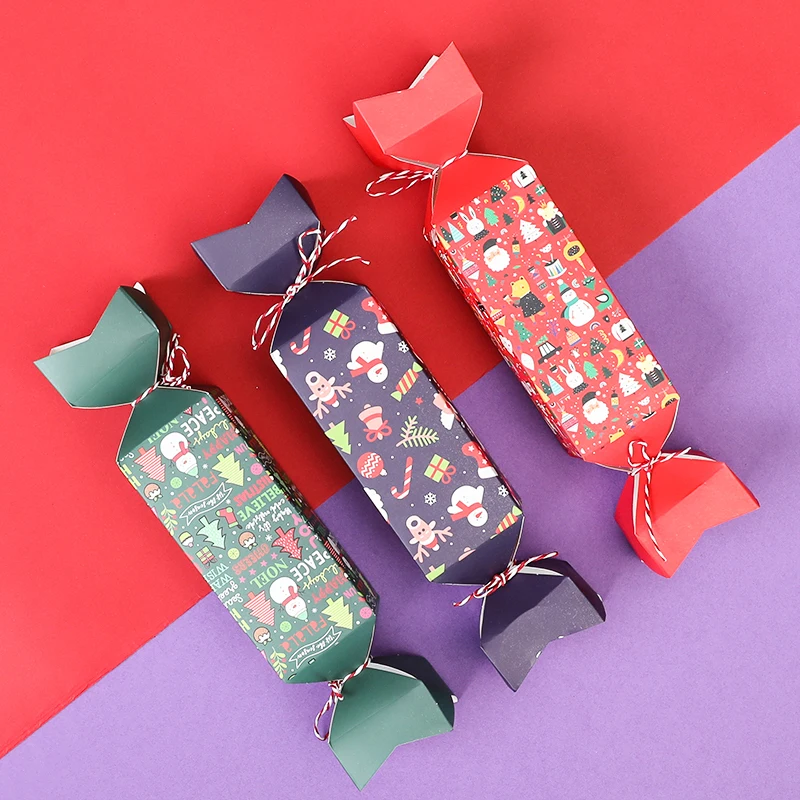 3 Colors Red Green Purple Christmas Party Candy Boxes Cute Snowman Santa Packaging Xmas Cracker New Year Decor