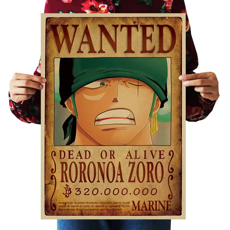 

WANTED DEAD OR ALIVE RORONOA ZORO Vintage Cartoon Anime Movie Poster Retro Kraft Paper Print Art Painting Wall Decor Stickers