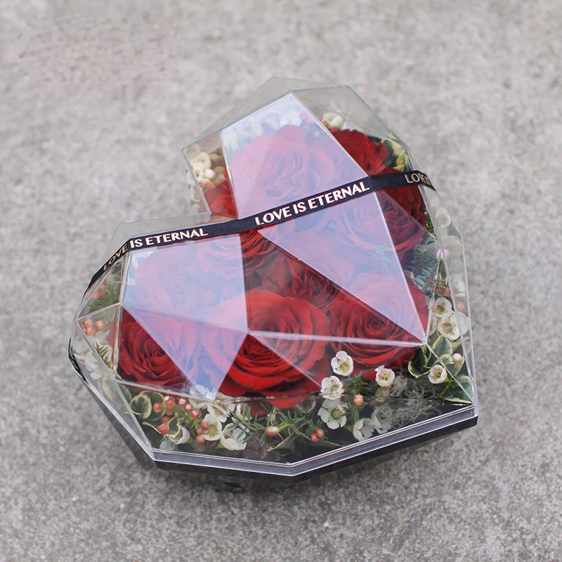 

3pcs Acrylic Crystal Flower Box Rose Chocolate Valentine's Day Gift Heart Shaped Flower Box with Clear Lid Florist Packing Box