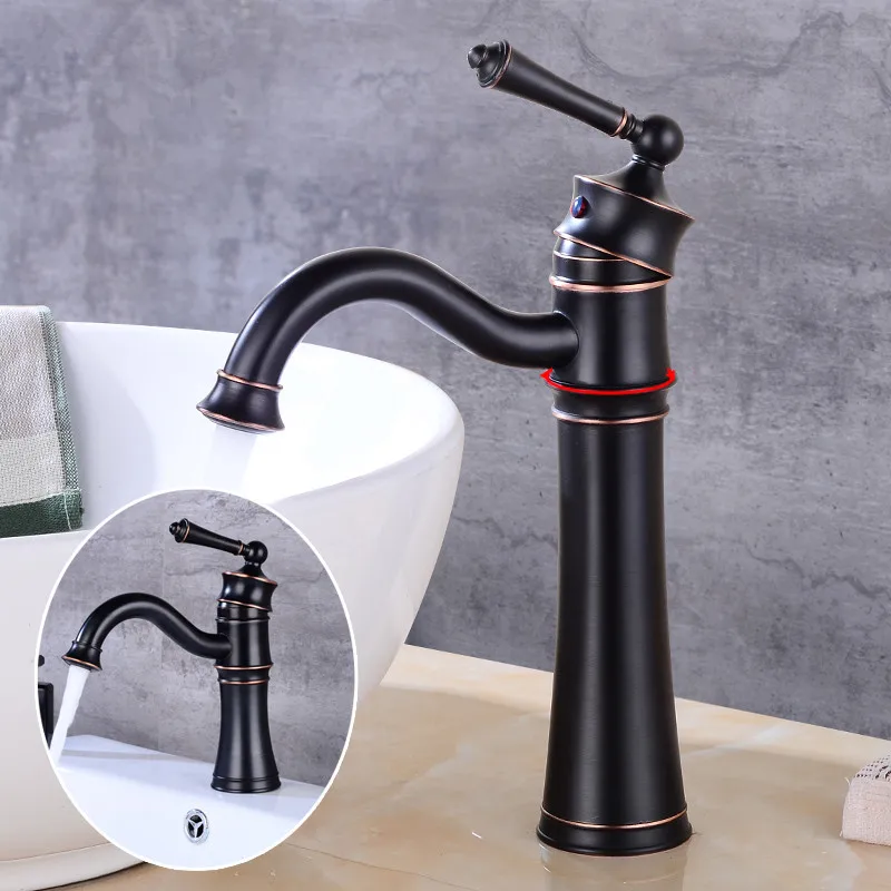 

Faucets Mixer Brass Bathbasin Mounted Single Hole Hot Basin Deck High Faucet Water Bathroom Cold Handle Tap Sink Arch Black