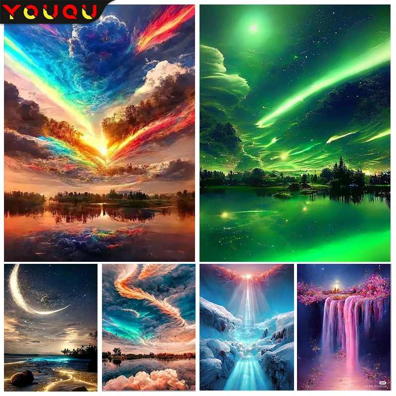 

YOUQU Landscape Diamond Painting Color Sky DIY 5D Diamond Embroidery Cross Stitch Beautiful Mosaic Decoration Handicraft Art