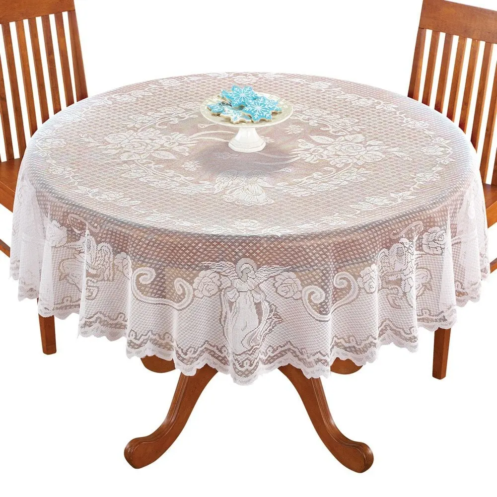 

Vintage White Lace Tablecloth Washable Flower Printed Tablecovers for Home Table Decoration Supplies