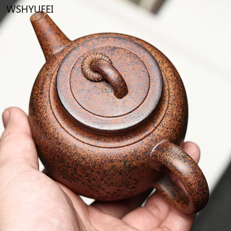 Чайник из фиолетовой глины Yixing чайник с гравировкой оригинальный ручной работы