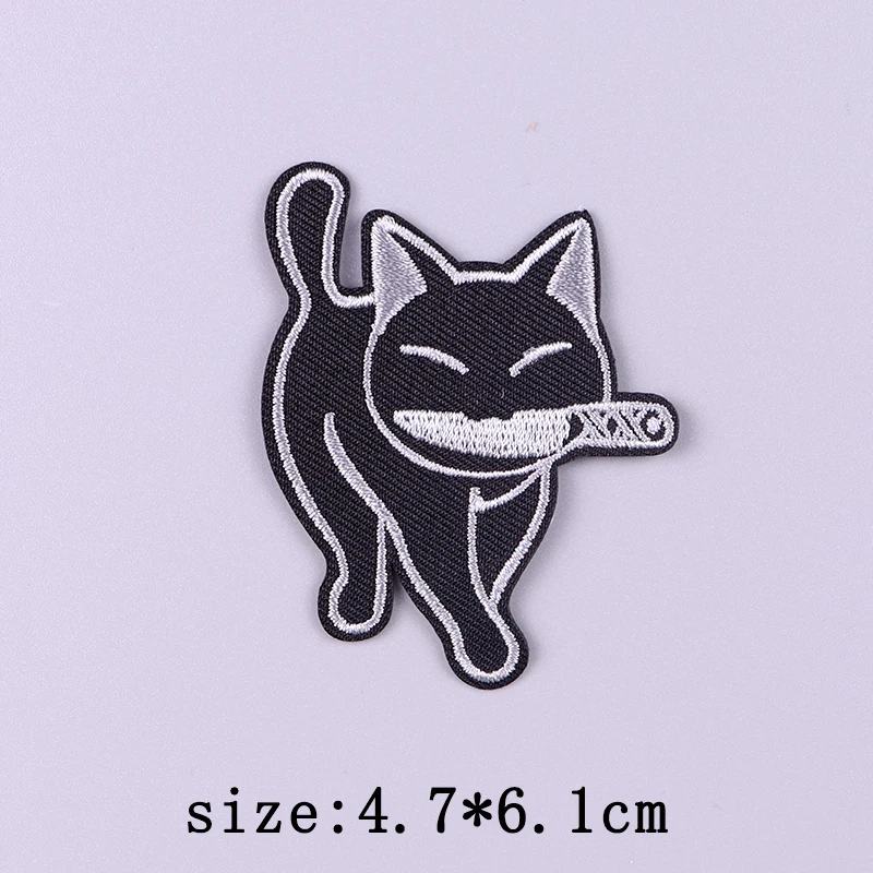 Нашивка с котом и ножом нашивки вышивкой в виде животных для одежды мультяшная