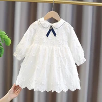 spring autumn baby girls sweet bow princess dress children kids baby infants embroidery lace long sleeve party dress